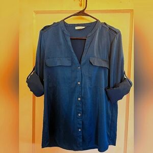 Calvin Klein Gorgeous Dark Green button down blouse! Almost New! SZ Med